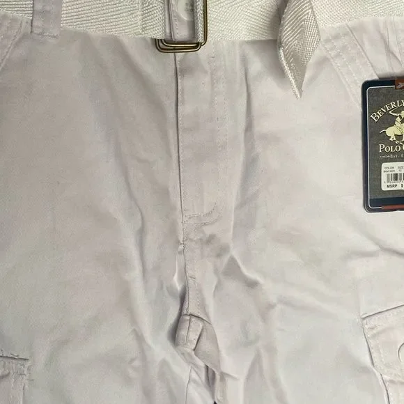 Beverly Hills Polo Club Bright White Cotton Belted Cargo Shorts Size 12 NWT - Picture 9 of 11